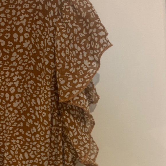 Flutter-Sleeve Brown Maxi Wrap Dress with Self-Tie Belt - Picture 4 of 5